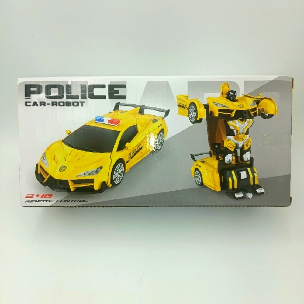 Remote Control Yellow Transforming Robot Race Cars - Police Car 2.4G
